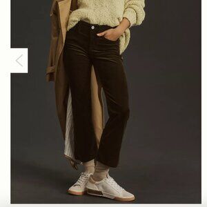 FRAME Le Crop Mini Boot Corduroy Pants - Deep Olive Green - Size 28